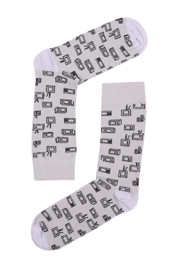 Socks Company Bej-Televizyon Desenli Erkek Çorap