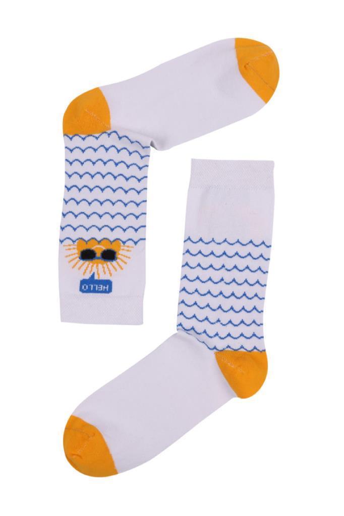 Socks Company Beyaz-Dalga Desenli Kadın çorap