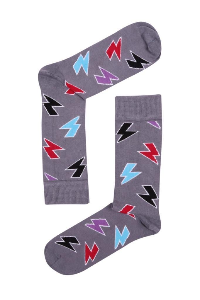 Socks Company Gri-Şimşek Desenli Erkek Çorap