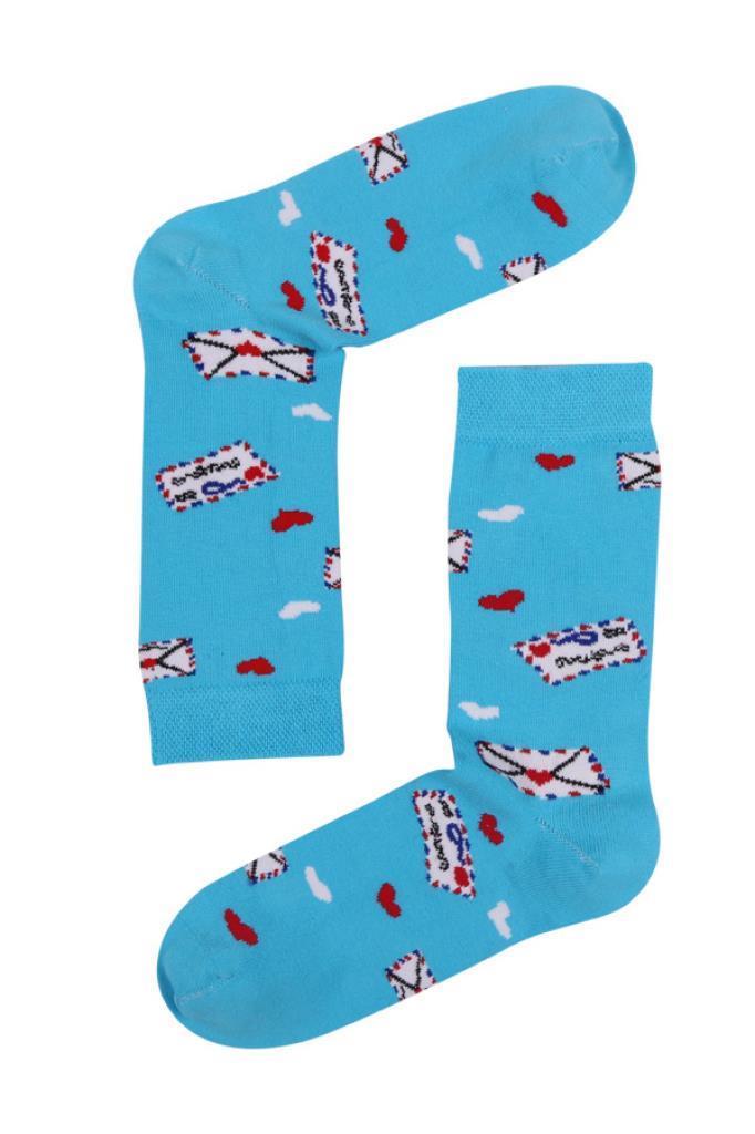 Socks Company Mavi-Mektup Desenli Kadın Çorap