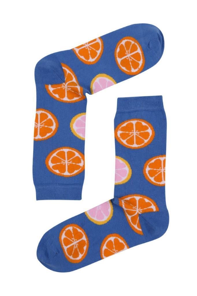 Socks Company Mavi-Portakal Dilim Desenli Kadın Çorap