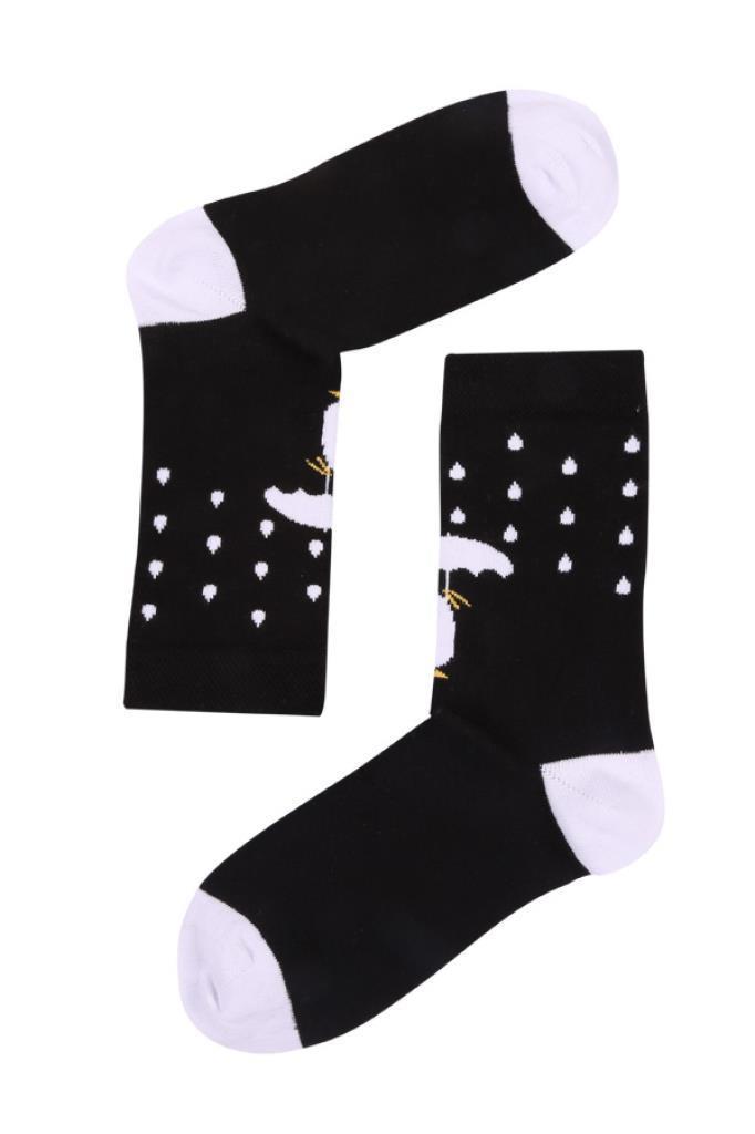 Socks Company Siyah-Civciv Şemsiye Desenli Kadın Çorap