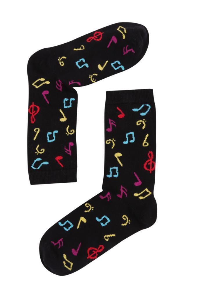 Socks Company Siyah-Nota Desenli Kadın Çorap