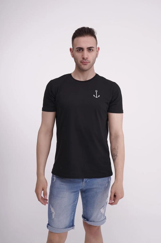 The Socks Company 23SCTS223U Çapa Nakışlı Bisiklet Yaka Siyah Tshirt