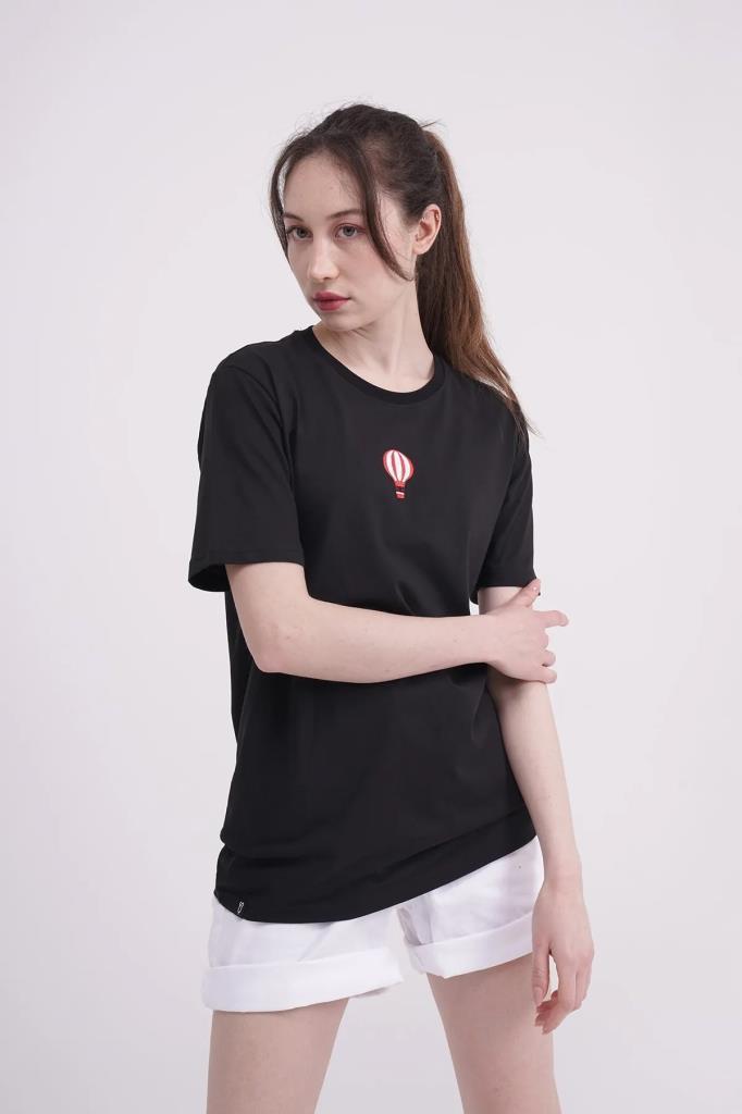 The Socks Company 23SCTS240U Uçan Balon Nakışlı Bisiklet Yaka Siyah Tshirt