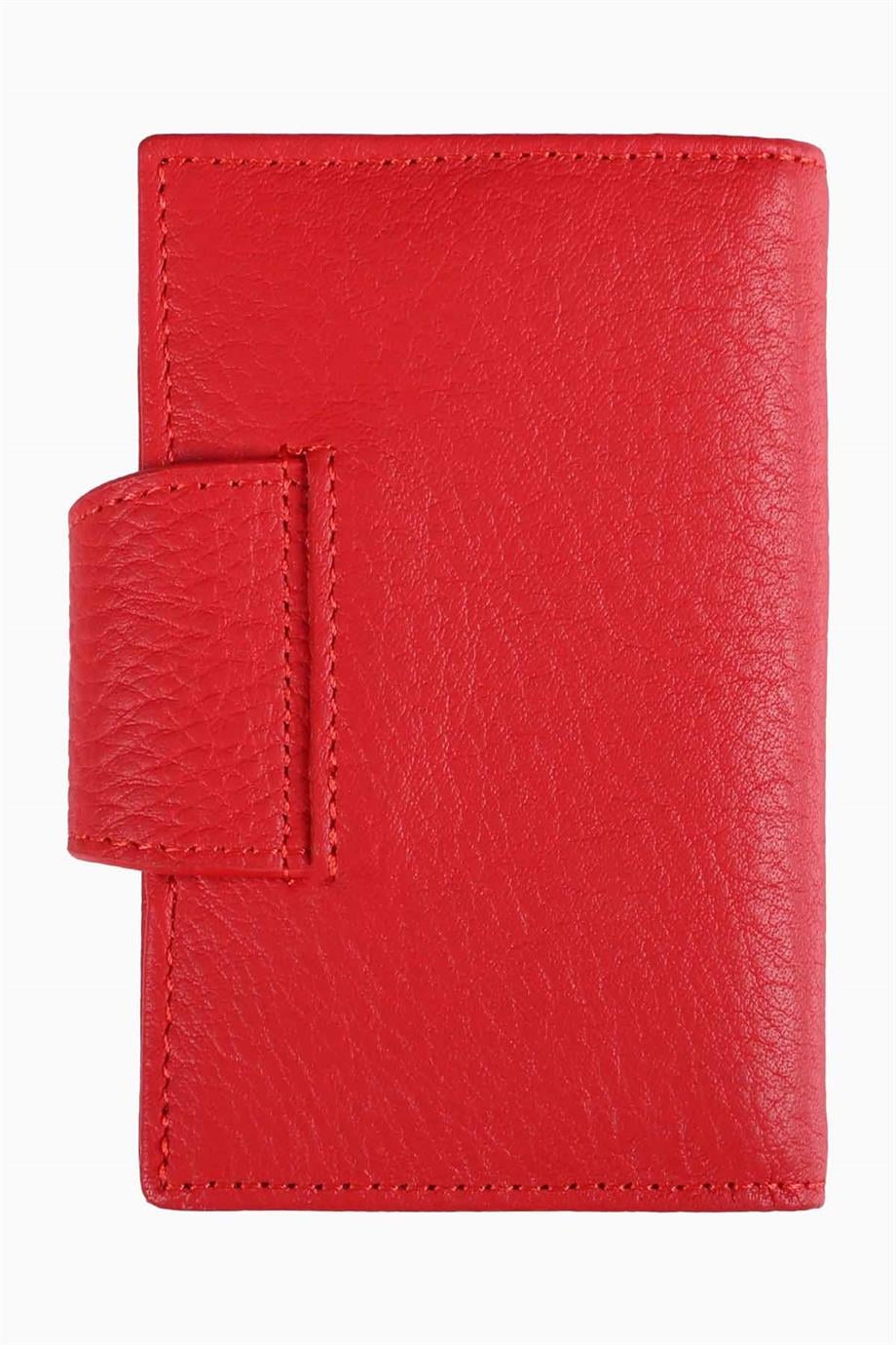 Hakiki Deri RFID Korumalı Akordiyon Kartlık 415 - Kırmızı