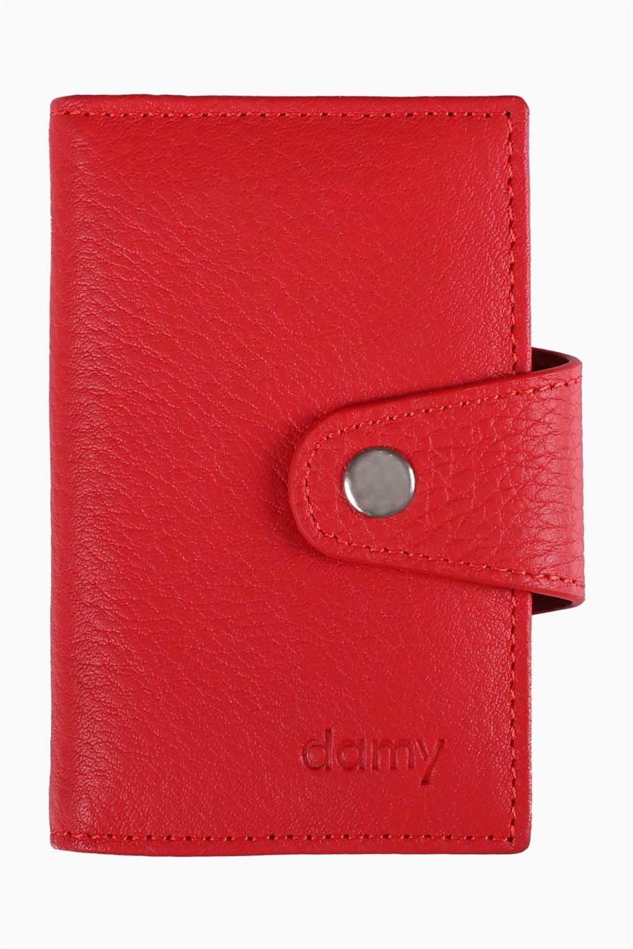 Hakiki Deri RFID Korumalı Akordiyon Kartlık 415 - Kırmızı