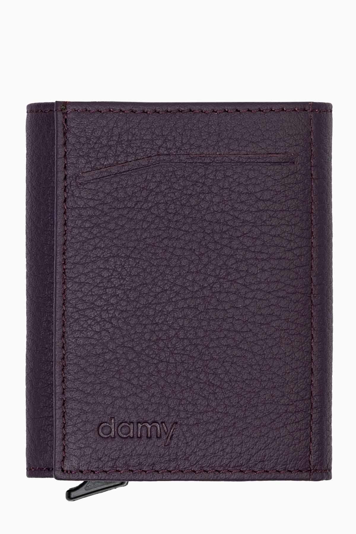 Hakiki Deri Unisex Mekanizmalı Cüzdan 626MG - Mürdüm
