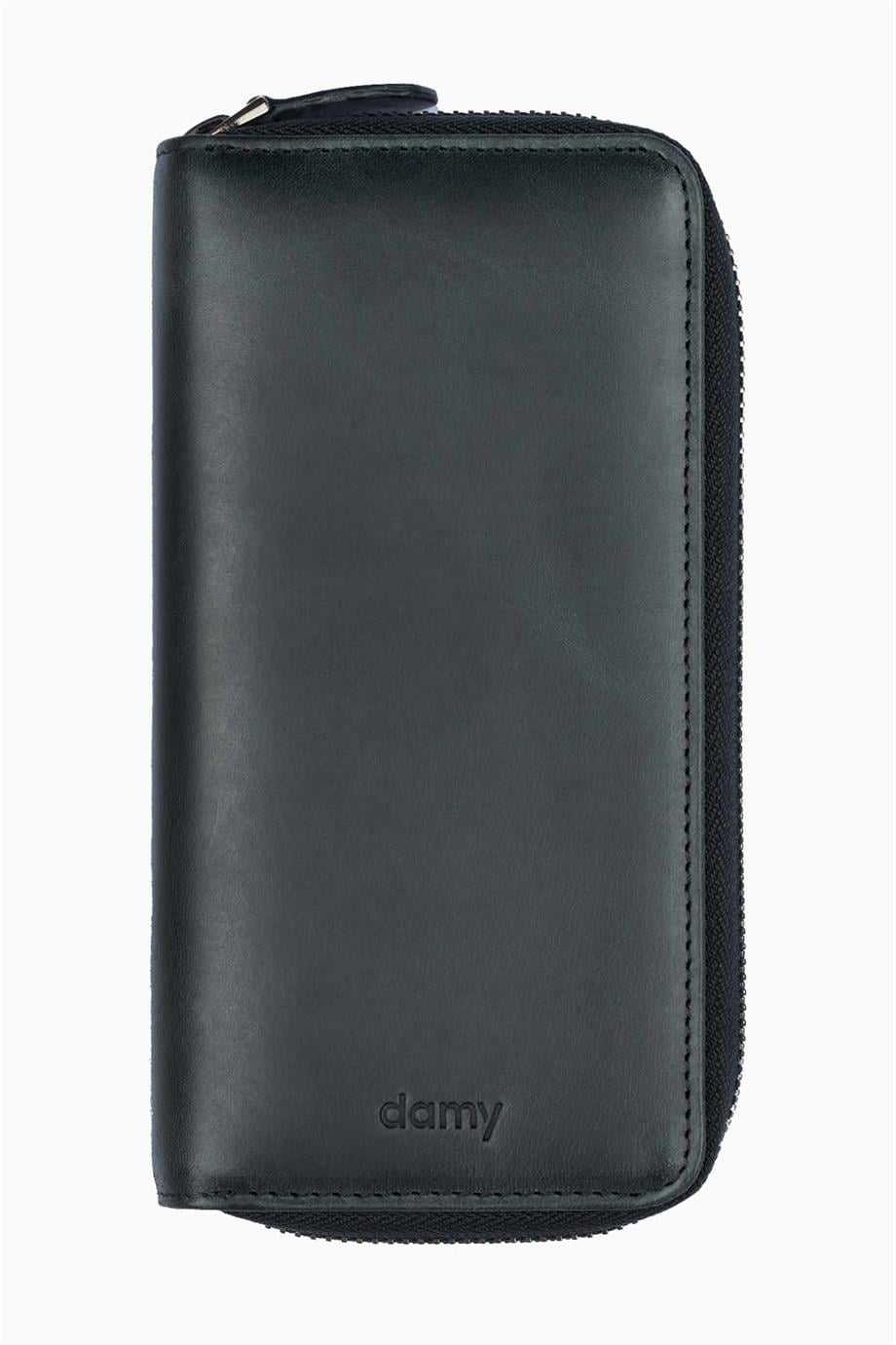 Hakiki Deri RFID Korumalı Telefon Bölmeli El Portföyü 833 - Siyah