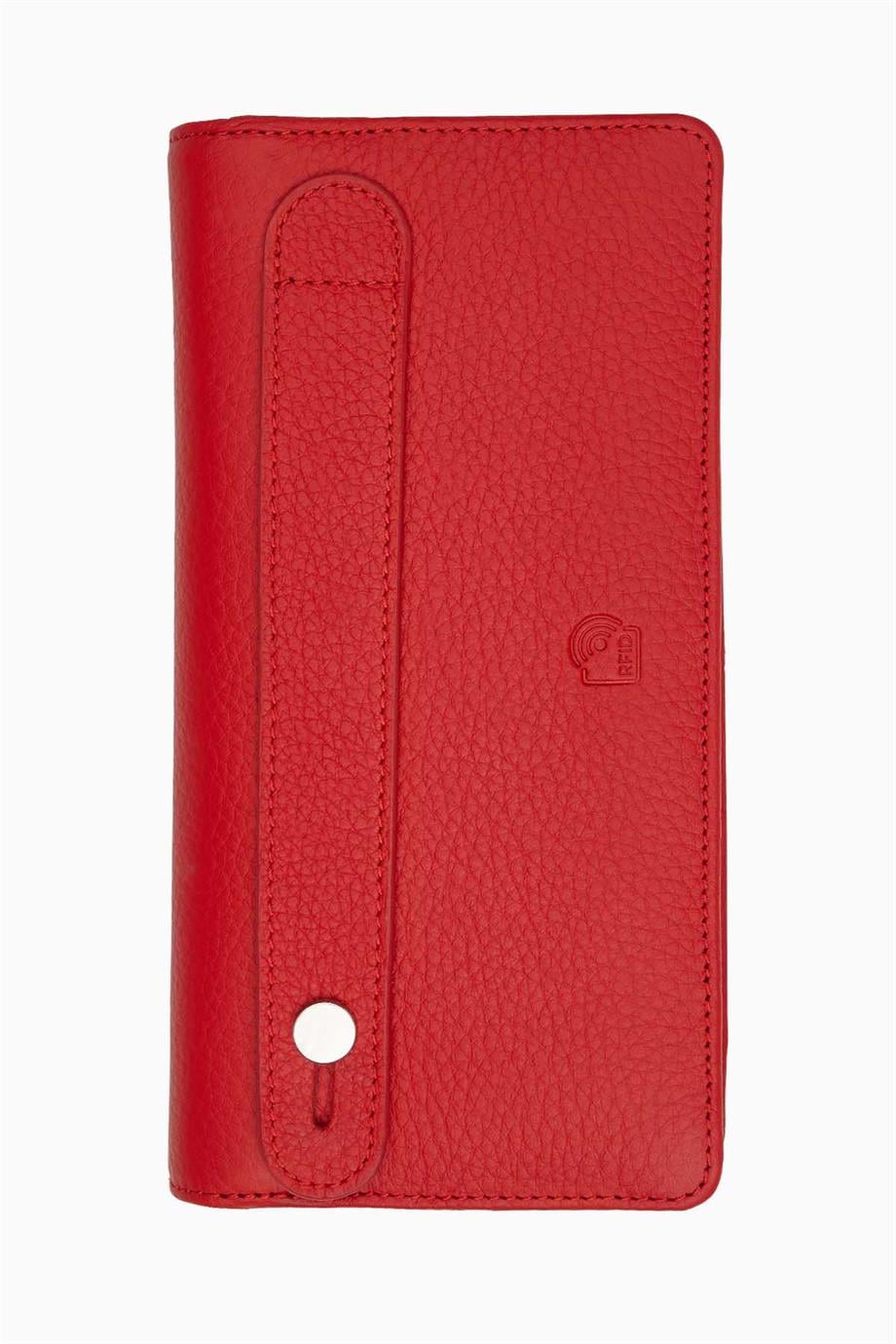 Hakiki Deri RFID Korumalı Telefonlu El Portföyü 804 - Kırmızı