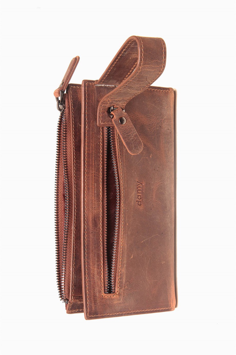 Hakiki Deri RFID Korumalı El Portföyü 860 - Taba