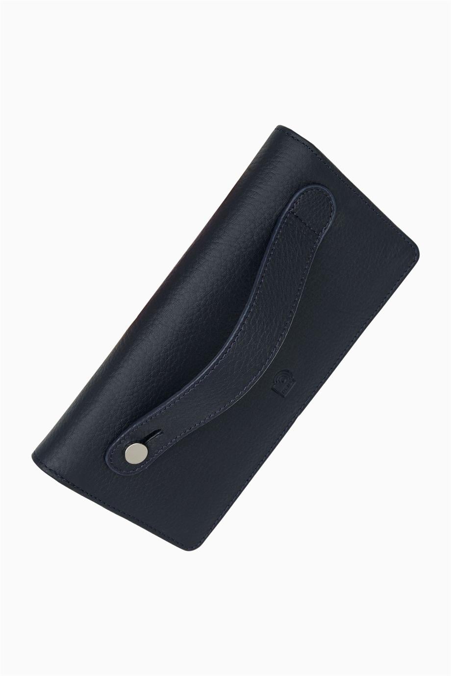 Hakiki Deri RFID Korumalı Telefonlu El Portföyü 804 - Lacivert