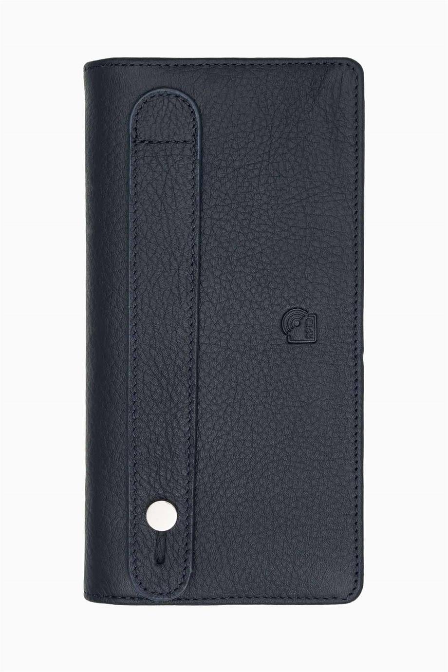 Hakiki Deri RFID Korumalı Telefonlu El Portföyü 804 - Lacivert