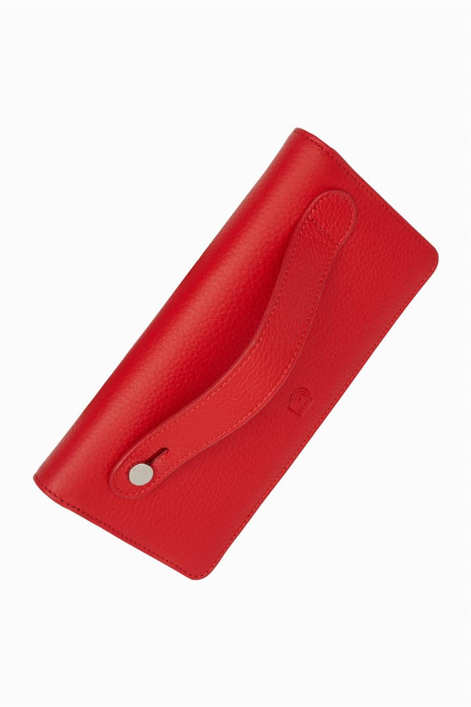 Hakiki Deri RFID Korumalı Telefonlu El Portföyü 804 - Kırmızı