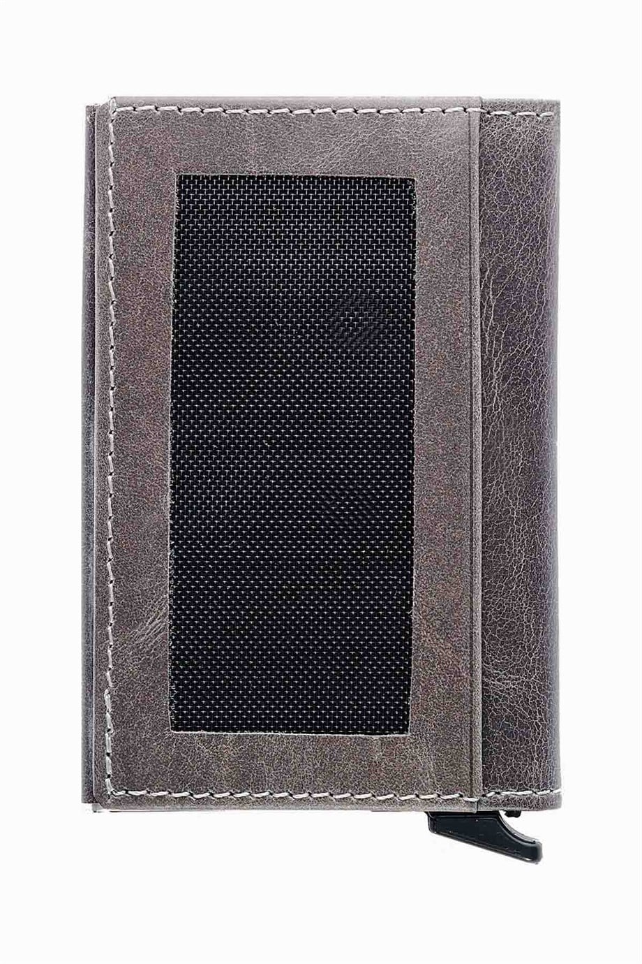 Hakiki Deri Unisex Mekanizmalı Kartlık 611CR - Antrasit