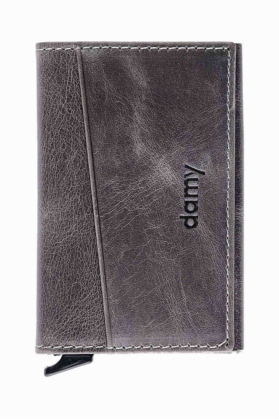 Hakiki Deri Unisex Mekanizmalı Kartlık 611CR - Antrasit