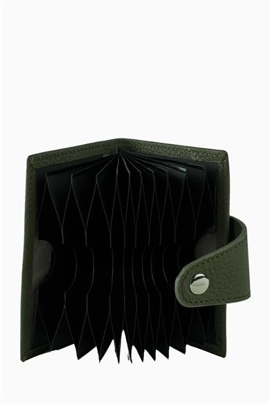 Hakiki Deri RFID Korumalı Akordiyon Kartlık 415 - Haki
