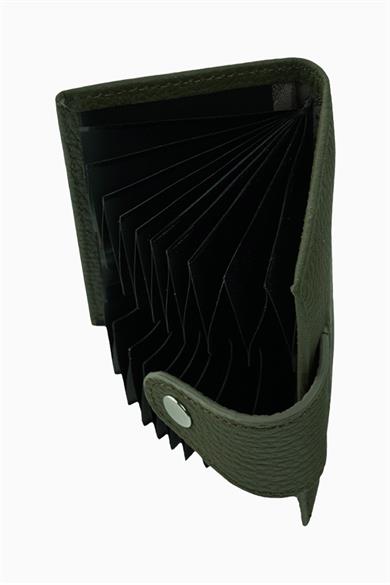 Hakiki Deri RFID Korumalı Akordiyon Kartlık 415 - Haki