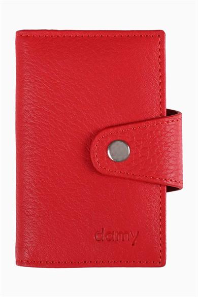 Hakiki Deri RFID Korumalı Akordiyon Kartlık 415 - Kırmızı