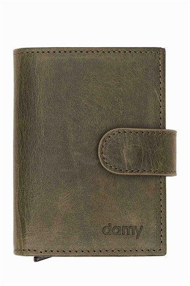 Hakiki Deri Mekanizmalı Cüzdan 615CR - Haki