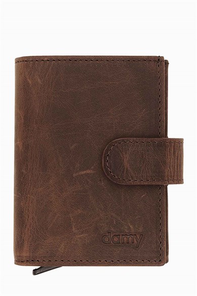 Hakiki Deri Mekanizmalı Cüzdan 615CR - Kahve