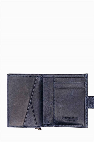 Hakiki Deri Mekanizmalı Cüzdan 615CR - Lacivert