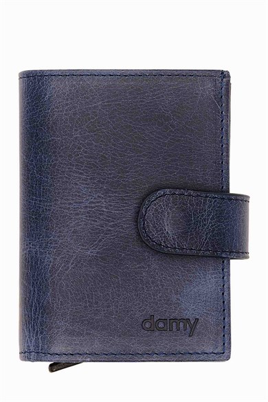 Hakiki Deri Mekanizmalı Cüzdan 615CR - Lacivert