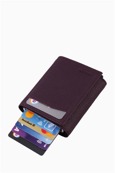 Hakiki Deri Unisex Mekanizmalı Cüzdan 626MG - Mürdüm