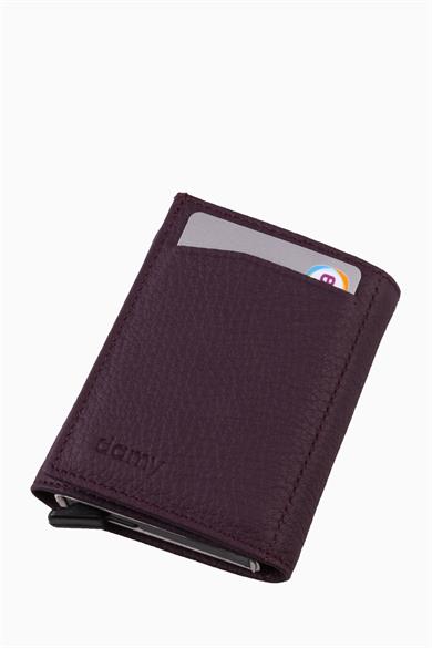Hakiki Deri Unisex Mekanizmalı Cüzdan 626MG - Mürdüm