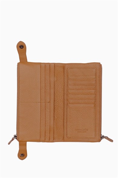 Hakiki Deri Kadın Cüzdan - Portföy 8215 - Taba