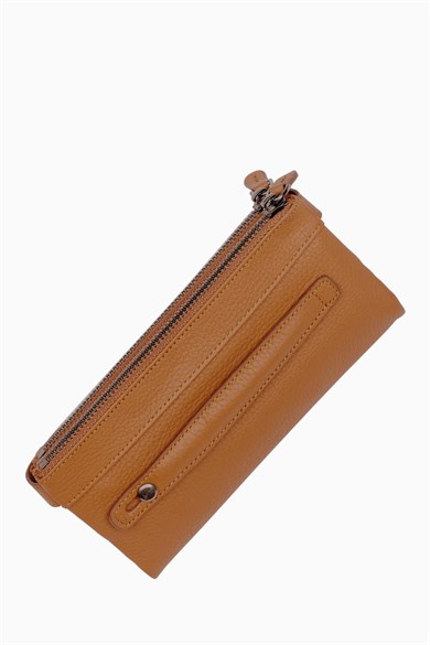 Hakiki Deri Kadın Cüzdan - Portföy 8215 - Taba