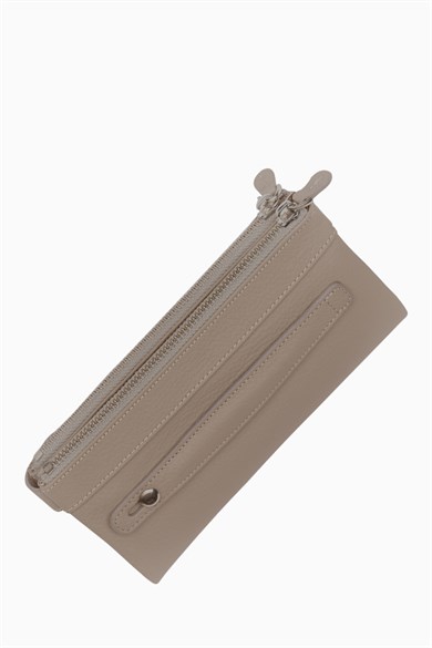 Hakiki Deri Kadın Cüzdan - Portföy 8215 - Vizon