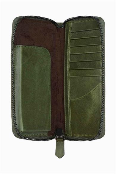 Hakiki Deri RFID Korumalı Telefon Bölmeli El Portföyü 833 - Haki