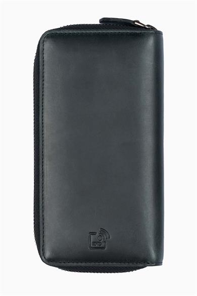 Hakiki Deri RFID Korumalı Telefon Bölmeli El Portföyü 833 - Siyah
