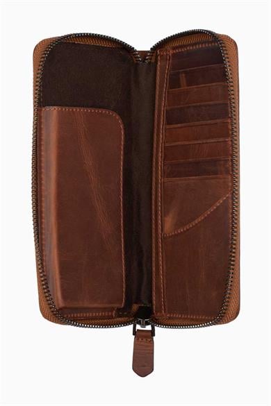 Hakiki Deri RFID Korumalı Telefon Bölmeli El Portföyü 833 - Taba