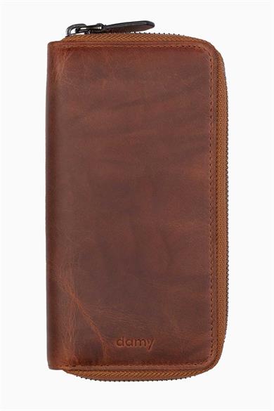 Hakiki Deri RFID Korumalı Telefon Bölmeli El Portföyü 833 - Taba