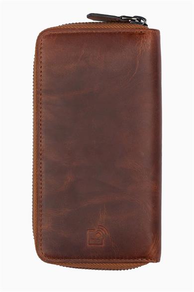 Hakiki Deri RFID Korumalı Telefon Bölmeli El Portföyü 833 - Taba