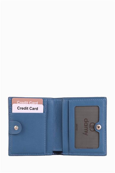Hakiki Deri RFID Korumalı Kadın Mini Cüzdan 906 - Mavi
