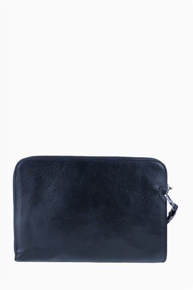 Hakiki Deri Unisex Parmak Okuyuculu El Çantası 8413 - Lacivert