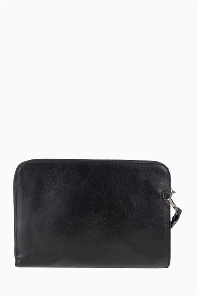Hakiki Deri Unisex Parmak Okuyuculu El Çantası 8413 - Siyah