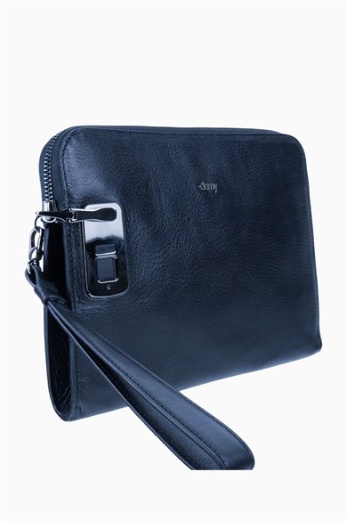 Hakiki Deri Unisex Parmak Okuyuculu El Çantası 8413 - Lacivert