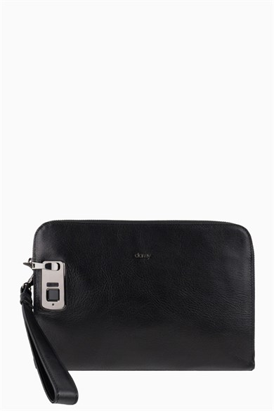 Damy Hakiki Deri Unisex Parmak Okuyuculu El Çantası 8413 - Siyah