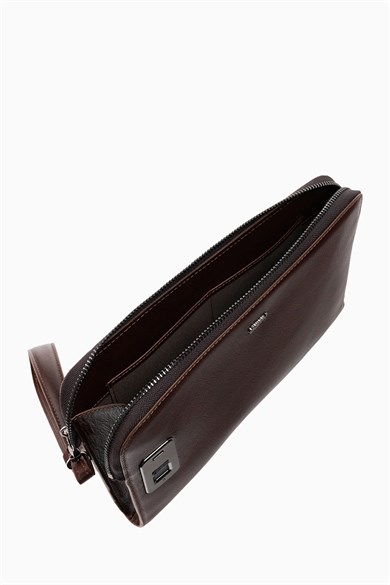 Hakiki Deri Unisex Parmak Okuyuculu El Çantası 8413 - Kahverengi