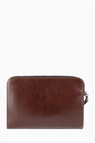 Hakiki Deri Unisex Parmak Okuyuculu El Çantası 8413 - Kahverengi