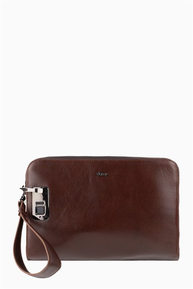Hakiki Deri Unisex Parmak Okuyuculu El Çantası 8413 - Kahverengi