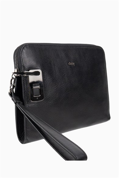 Hakiki Deri Unisex Parmak Okuyuculu El Çantası 8413 - Siyah