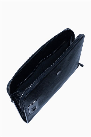 Hakiki Deri Unisex Parmak Okuyuculu El Çantası 8413 - Lacivert