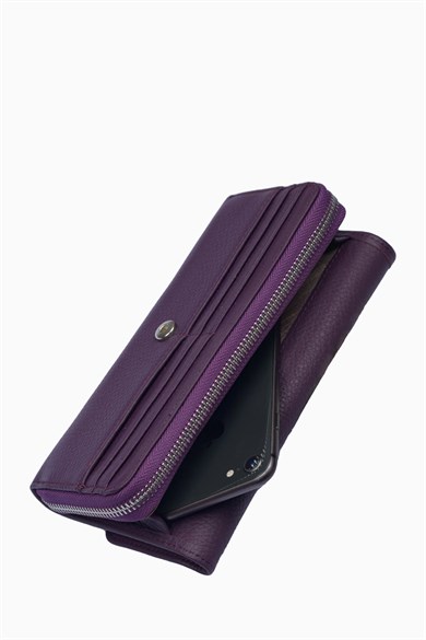 Hakiki Deri Kadın Cüzdan - Portföy 2221 - Mürdüm