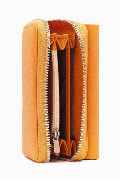 Hakiki Deri Kadın Cüzdan - Portföy 925MG - Hardal