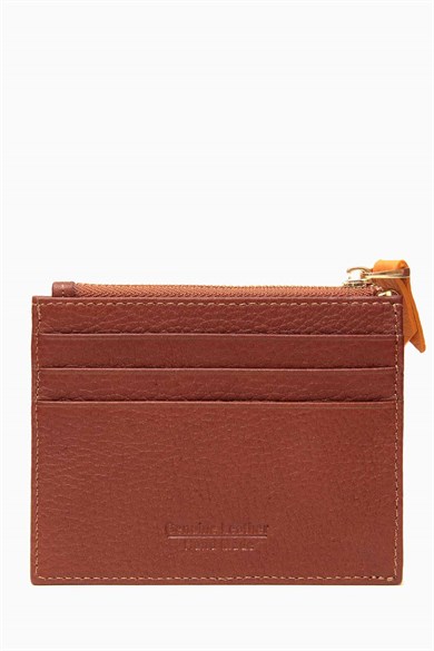 Hakiki Deri Kadın Kartlık 535 - Hardal - Taba